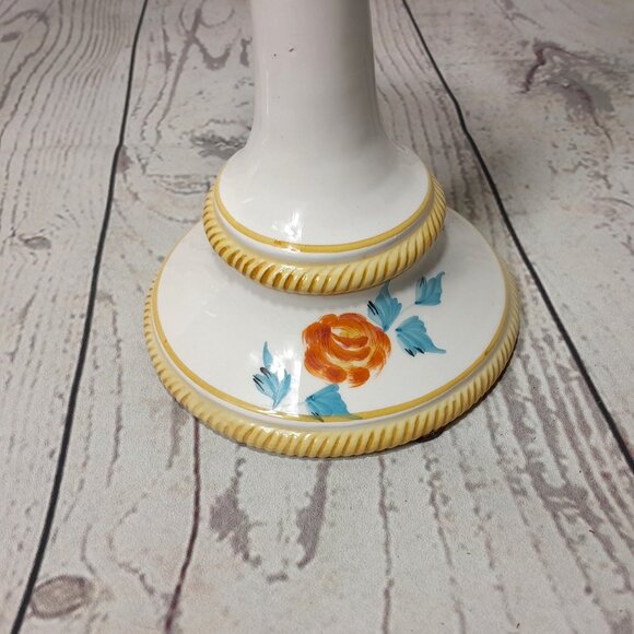 Floral Candle Holders Nora Fenton Made In Italy Set Of 2 Hand Painted Numbered - Picture 5 of 14